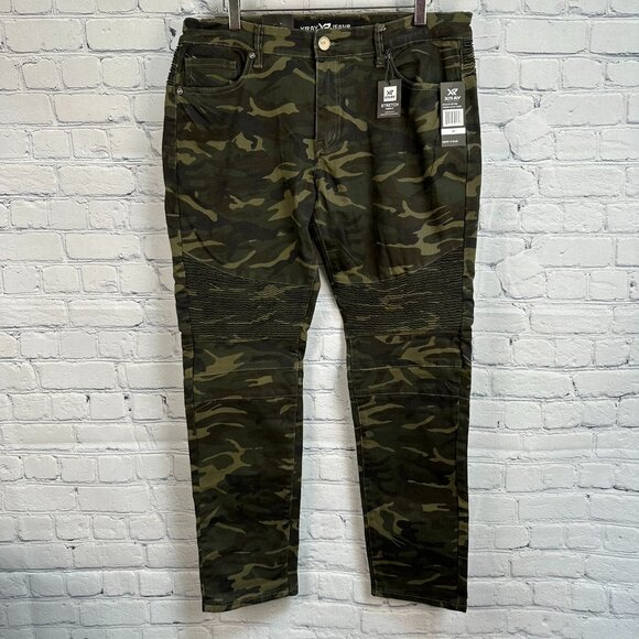 XRAY Men's Classic Moto Biker Stretch Jeans, Size W36 x L32, Olive Camo Color - Picture 3 of 16